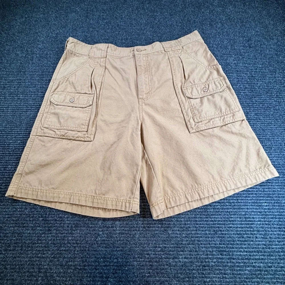 Cabelas Mens Tan Khaki Cotton Canvas Cargo Shorts Sz 38 M255T033 Outdoor‎ Hiking